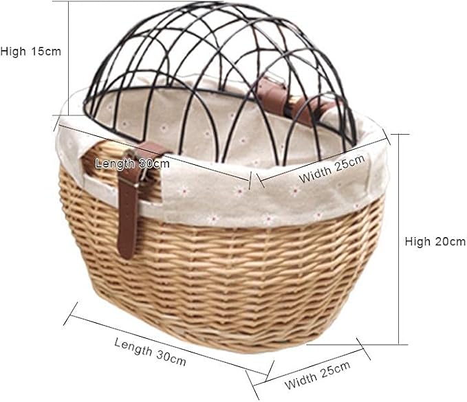 Bike Pet Basket, Wicker Bike Basket for Small Dogs Cats Pet Carrier Front Basket with Wire Mesh Cover and Lid, Wicker Basket for Dogs and Cats, Rattan Storage Basket, 11.81 * 9.84 inch (B)