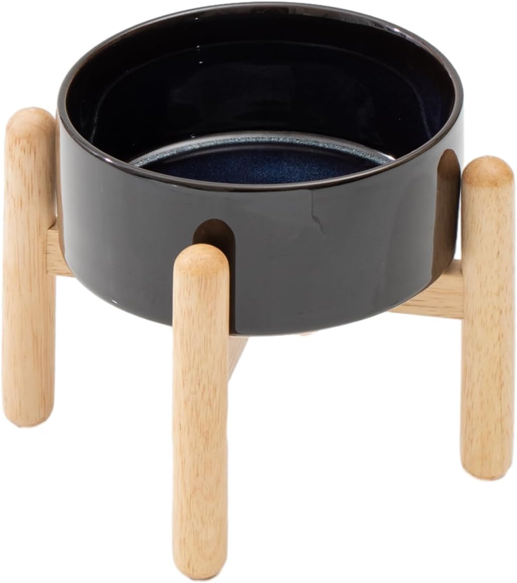 Ceramic 6.1inch Raised Dog Bowl with Stand for Small and Medium Dog Dish Pet Food and Water Bowl (Single Bowl with Stand - Starry Sky)
