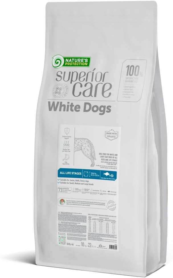 Nature's Protection Dry Dog Food - High Protein Tear Stain Diet - Dog Kibble for Adult & Puppy Dogs of Small, Medium & Large Breed with Light Fur (Superior Care - White Fish, 22 lb)