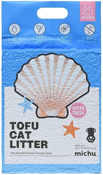 Tofu Cat Litter Natural Clumping Tofu Cat Litter, Fast Clumping and Easily Scoop-able 5.5lb/88oz 5 Scents - Ocean Fresh, 12 Pack