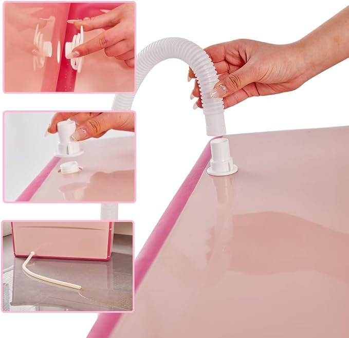 Portable Dog Bathtub for Large Dogs - 48.4Gal Foldable Pet Wash Station with Drain Plug, Insulated & Non-Slip Design for Indoor/Outdoor Bathing, Grooming, Camping（Pink）