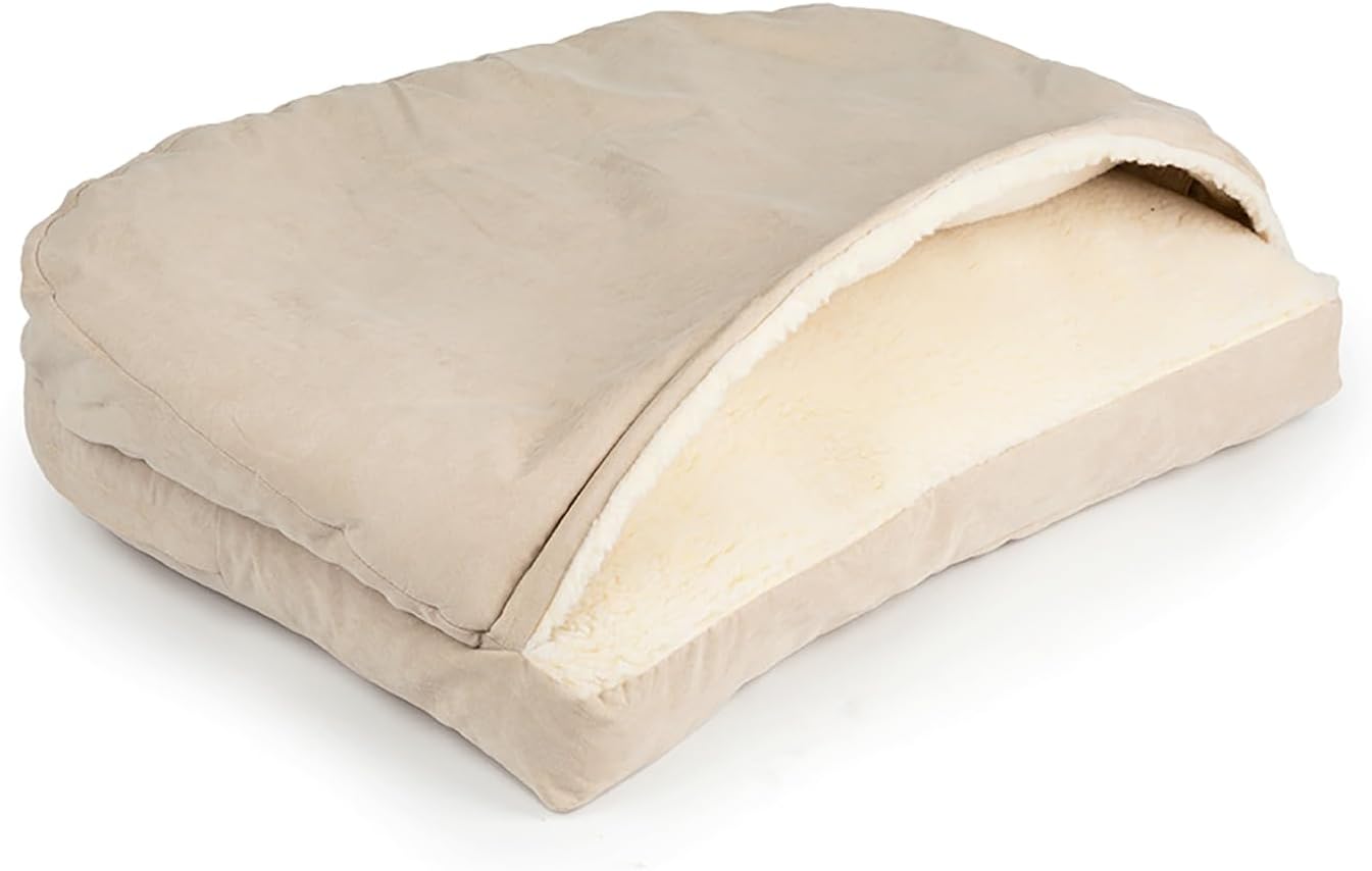 Snoozer Luxury Rectangle Cozy Cave Dog Bed - Indoor Dog Bed with Cover Cave, Covered Calming Burrow for Medium & Large Sized Pets with Blanket Attached, Enclosed, Washable - Large, Buckskin