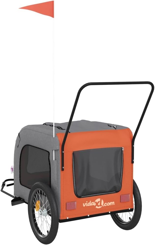 Tidyard Pet Bike Trailer Orange and Gray Oxford Fabric and Iron Pet Bicycle Carrier, Animal Bike Stroller for Cat, Puppy, Dog, Outdoor, Travel Style B