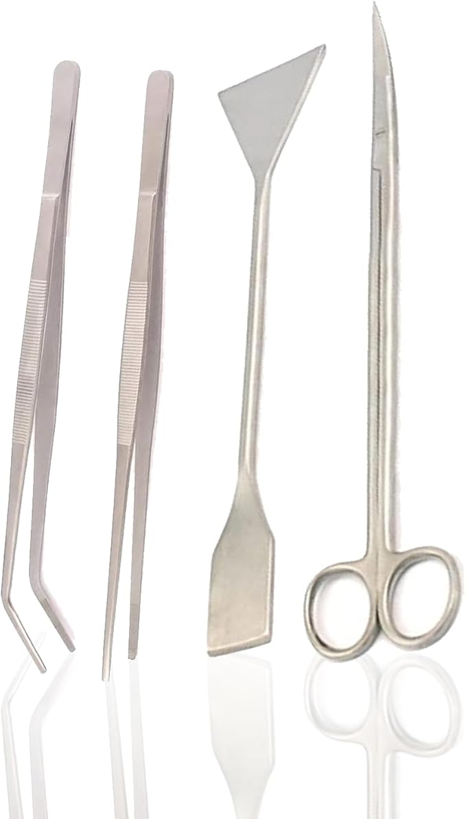 Aquarium Tools, Aquatic Plants Stainless Steel Tool - 4 In 1 Aquascaping Tweezers Scissors Spatula Cleaning Tool Set For Fish Starter Kits & Aquariums Tank Plants Kit