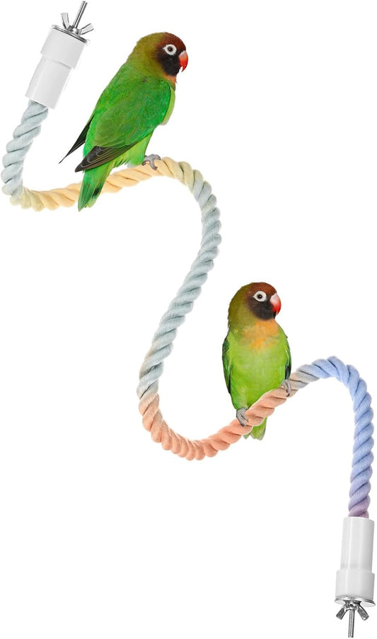 1-Pack Rope Perches for Bird Cages, 31.5 in Length Comfort Grip Flexible Rope Perch Beak & Paw Grinding for Parrots/Cockatiels/Parakeets, Bird Platform Sand [Pink Blue]