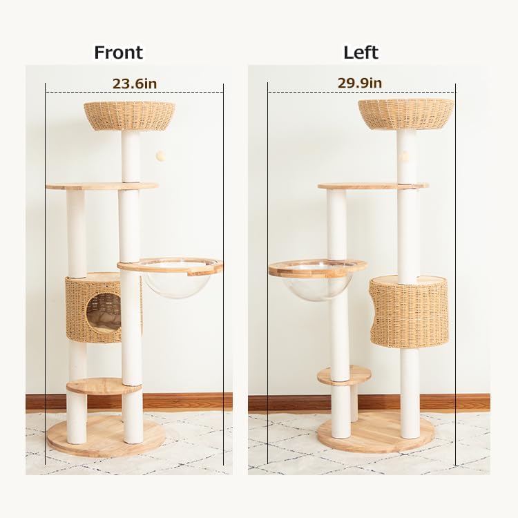 Wooden Cat Tree for Large Cats, Modern Multi-Level Condo with Natural Wood, Indoor Cat Furniture for Medium and Big Pets (Cream Y909S)