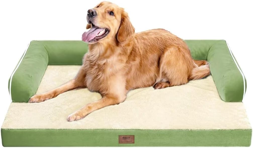 Large Dog Bed Orthopedic Washable - Beds Bolster - Extra Large Big Dogs - Memory Foam Couch Sofa - Waterproof with Removable Cover - Grass Green Dog Bed