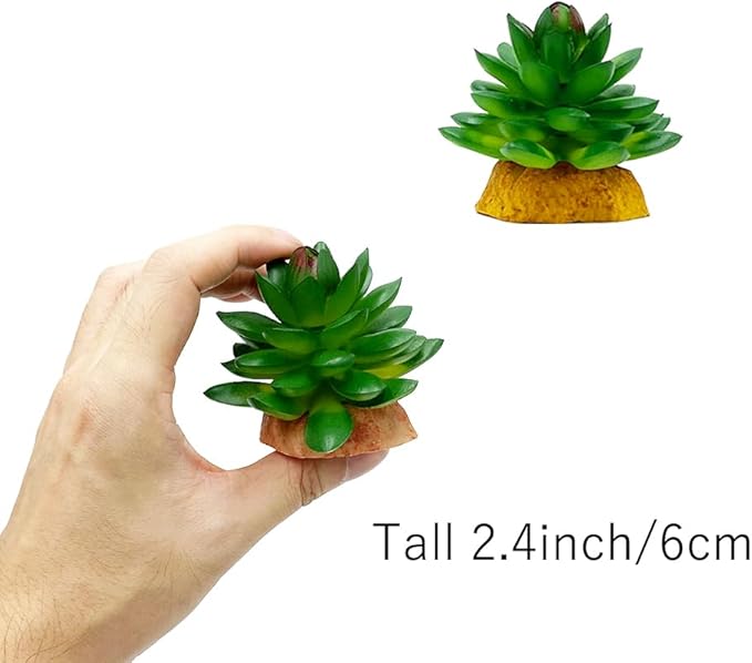 Smoothedo-Pets Reptile Artificial Plants Succulent Terrarium Decor Desert Plant Lizard Bearded Dragon Chameleon Gecko Snake Amphibian Habitat Hideout Turtle Tank Accessories (Green-2pcs-Set)