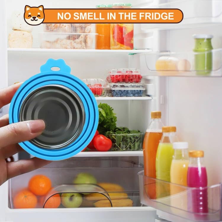 3 Pack Pet Food Can Covers, Silicone Universal Can Lids for Dog & Cat Food, BPA Free, One Fit Most Standard Size Can Lids Top Blue/Green/Orange