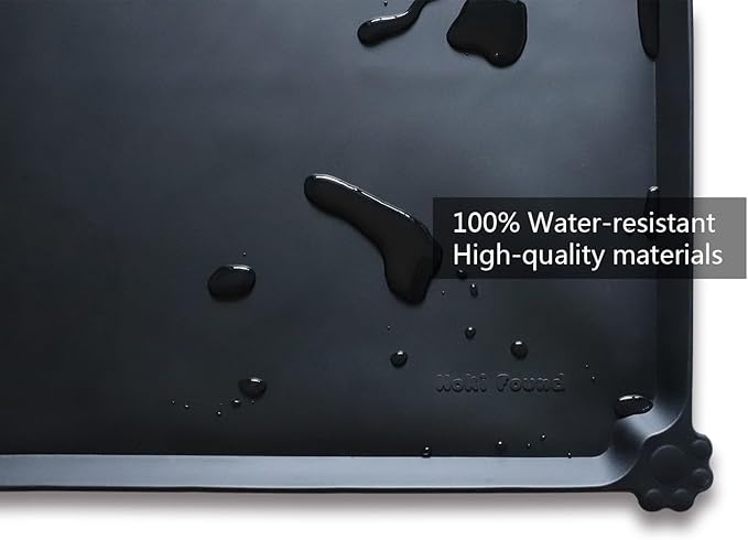 Hoki Found X-Large Silicone Pet Food Mats - Non Slip Dog Cat Bowl Mats - Waterproof - Black