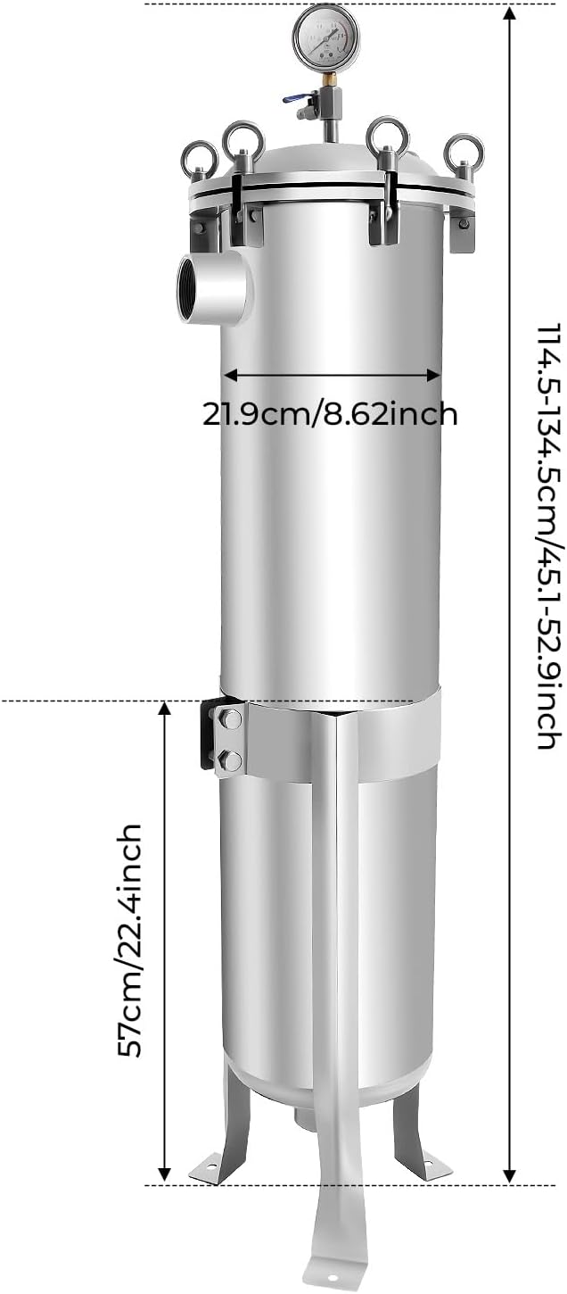 #2 304 Stainless Steel Bag Filter Housing w/Mesh, 2" NPT Inlet/Outlet, 150 PSI High Pressure Bag Water Filter Purification Equipment Industrial Filtration System