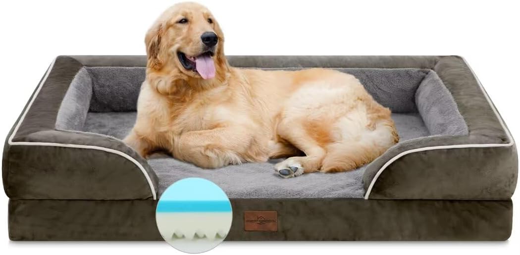 Comfort Expression Orthopedic Memory Foam Dog Beds, XL Dog Beds for Extra Large Dogs, Washable Dogs Beds with Removable Cover, Waterproof Pet Sofa Couch with Bolster(X-Large,Olive Green)