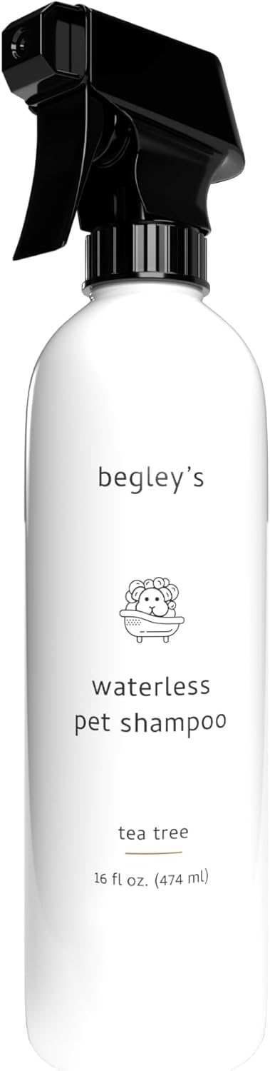 Begley's No Rinse Waterless Pet Shampoo, Bathless Cleaning, Deodorizing, and Odor Removal for a Shiny, Fresh Smelling Coat - Effective for Dogs, Puppies, and Cats - Fresh Tea Tree Scent