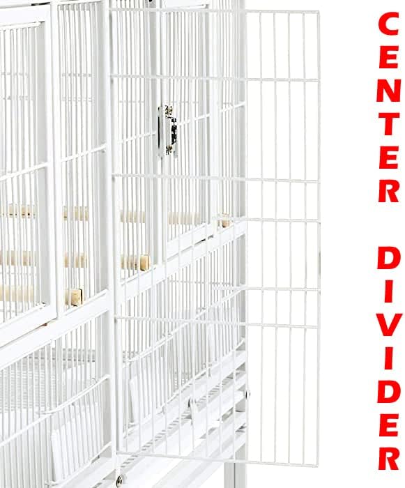 Combo Breeding Stacker Center Divided Breeder Bird Flight Double Rolling Cage with Side Breeding Nest Door (White, Double Stack)