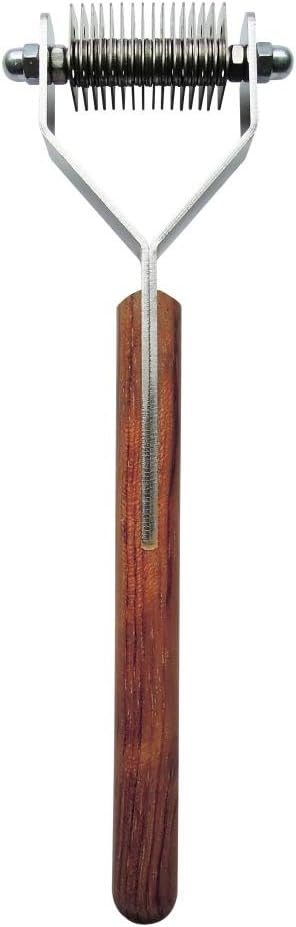 Mars Coat King Dematting Undercoat Grooming Rake Stripper Tool for Dogs and Cats, Stainless Steel with Wooden Handle for Thick Coats, 16-Blade Stripper for Groomers, Pet Owners