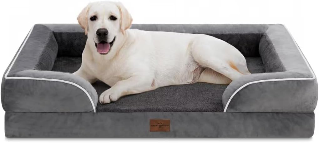 Comfort Expression Dog Beds for Extra Large Dogs, Waterproof Orthopedic Dog Bed Jumbo Breed, PV Washable Dogs Sofa with Removable Cover & Non-Slip Bottom(Dark Grey)