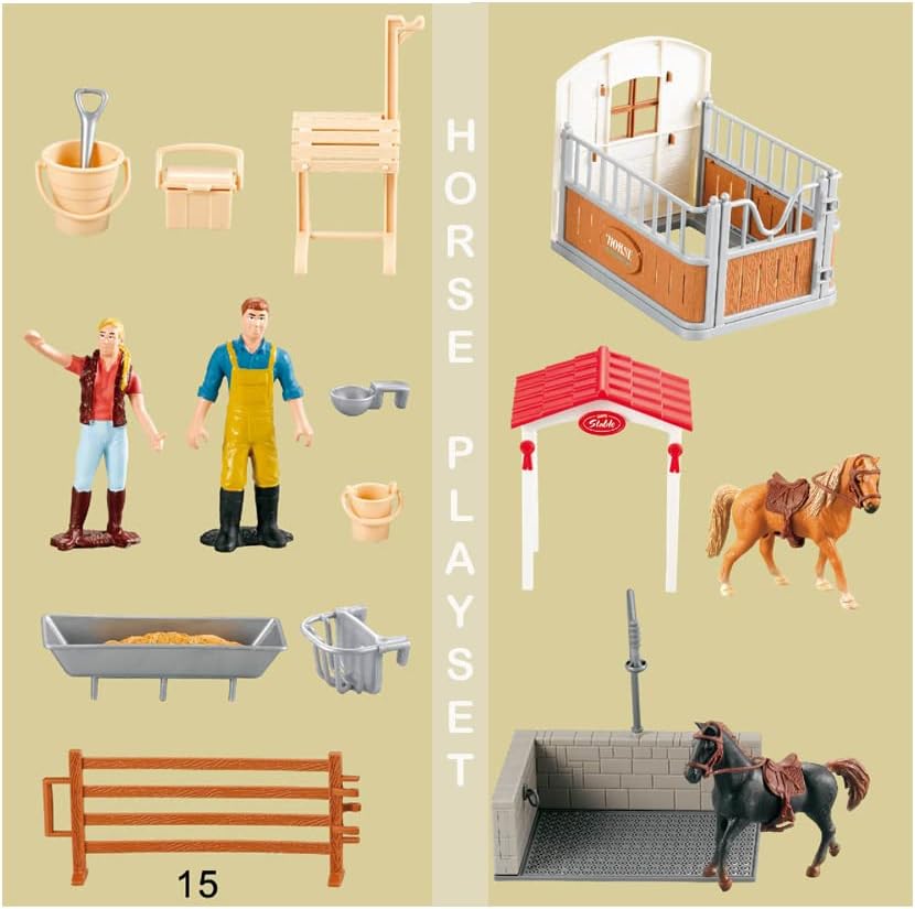 Peagrav Horse Stable Playset with Rider, Wash Area, Fence & Animal Figures - Gifts for Girls & Boys Aged 3-8