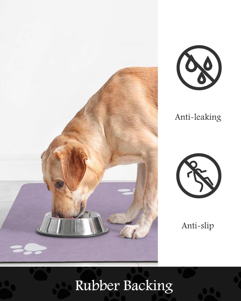 Pet Feeding Mat-Absorbent Dog Mat for Food and Water Bowl-No Stains Quick Dry Water Dispenser Mat-Dog Accessories Pet Supplies-Bowl for Messy Drinkers（Purple,16"x24"