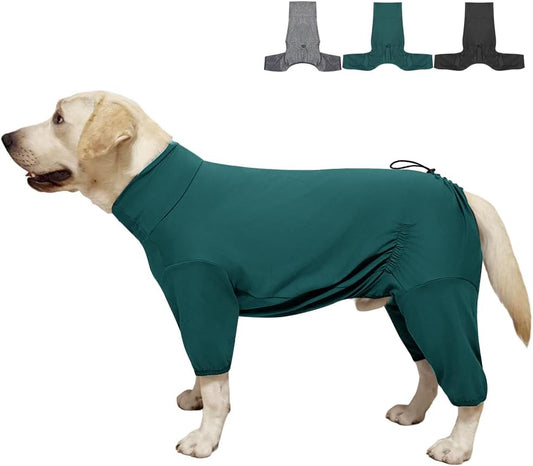 Dog Pyjamas PJS Sweater Clothes and Home Clothing Suitable for Medium to Large Breeds of Dogs, Dog Neutering Suits, Extra-Large Stretch Fabric, Four-Legged Clothes (Thin Dark Green, 5XL)