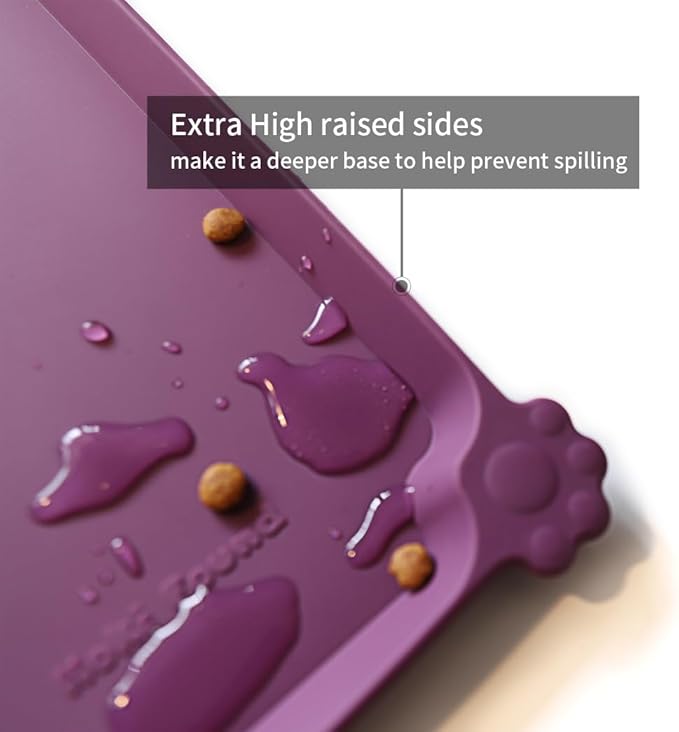 Hoki Found Silicone Pet Food Mats - Non Slip Dog Cat Bowl Placemats - Waterproof Dog Cat Food Mats for Carpet - Eggplant