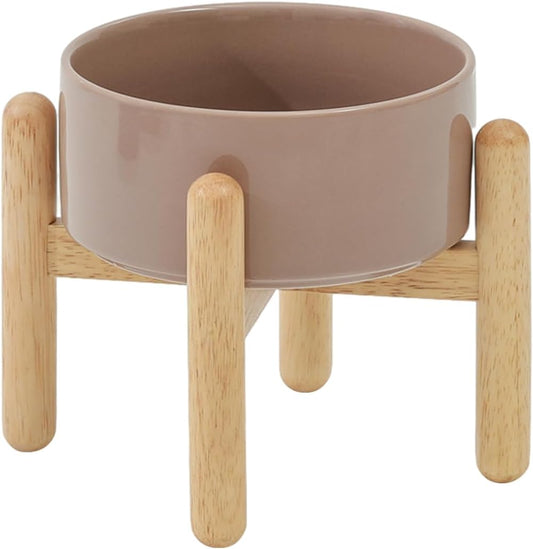 Ceramic 6.1inch Raised Dog Bowl with Stand for Small and Medium Dog Dish Pet Food and Water Bowl (Single Bowl with Stand - Brown Coffee)