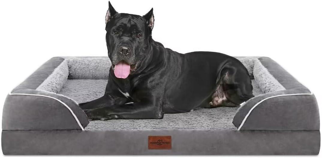 Comfort Expression XXL Orthopedic Dog Bed for Extra Large Dogs, Waterproof Orthopedic Foam Dog Beds, Washable Dogs Sofa Beds with Removable Cover & Non-Slip Bottom(XX-Large,Grey)
