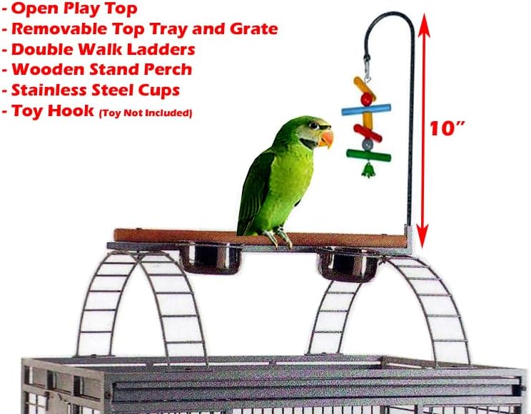 XX-Large 32" x 23" x 66"H Double Walk Ladders Open Play Top Wrought Iron Bird Parrot Parttot Finch Macaw Cockatoo Cage, Include Seed Guard and Toy Hook