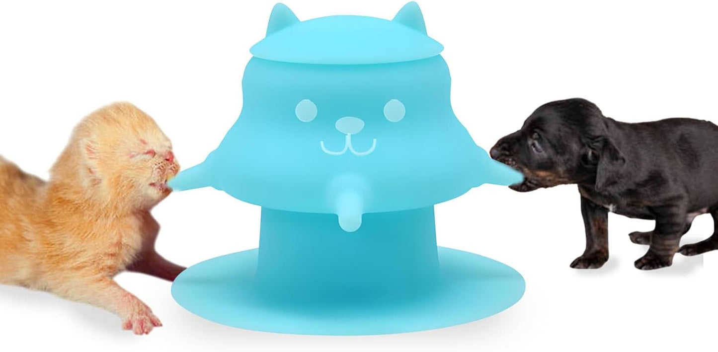 Puppy Milk feeders for Nursing, Puppy Milk Water Bowl, 4 Nipples Silicone Pet Feeding Station, 230ml Feeder Bowl for Kittens, Puppies (Blue)