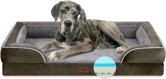 Comfort Expression XXL Dog Beds Memory Foam, Orthopedic Dog Beds for Extra Large Dogs, Waterproof Dogs Bed, Washable Pet Sofa Couch with Bolster & Removable Cover(XX-Large,Olive Green)