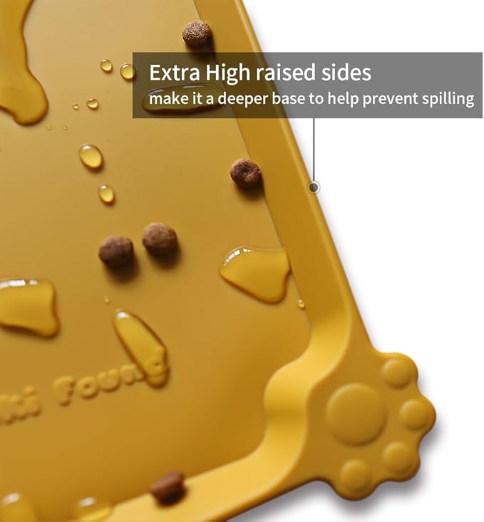 Hoki Found Large Silicone Pet Food Mats Tray - Non Slip Pet Dog Cat Bowl Mats Placemat - Dog Pet Cat Feeding Mat - Waterproof Dog Cat Food Mats -Pet Water Mats for Carpet - Honey