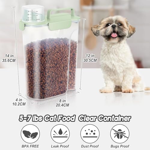 10-20Lbs Portable Cat Dog Food Storage Container with Upgraded Large Spout and Cup Dispenser for Small Large Animal Kibble, Pet Bird Snack, Oatmeal, Rice, Flour, Brown Sugart-3 Pack Pink Blue Green