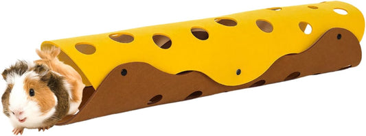 Guinea Pig Hideout Guinea Pig Tunnel Washable Tube with Cheese-Hole Design Soft Cozy Hideaway for Cage Corner Indoor Play and Enrichment-Brown