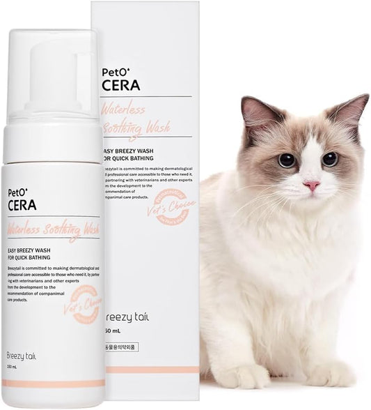 PetO’Cera Waterless Shampoo for Dogs & Cats–No Rinse Foam, Lick-Safe, Itch Relief, Detangles & Moisturizes, Hypoallergenic, Vet-Approved, 5.07oz/150ml