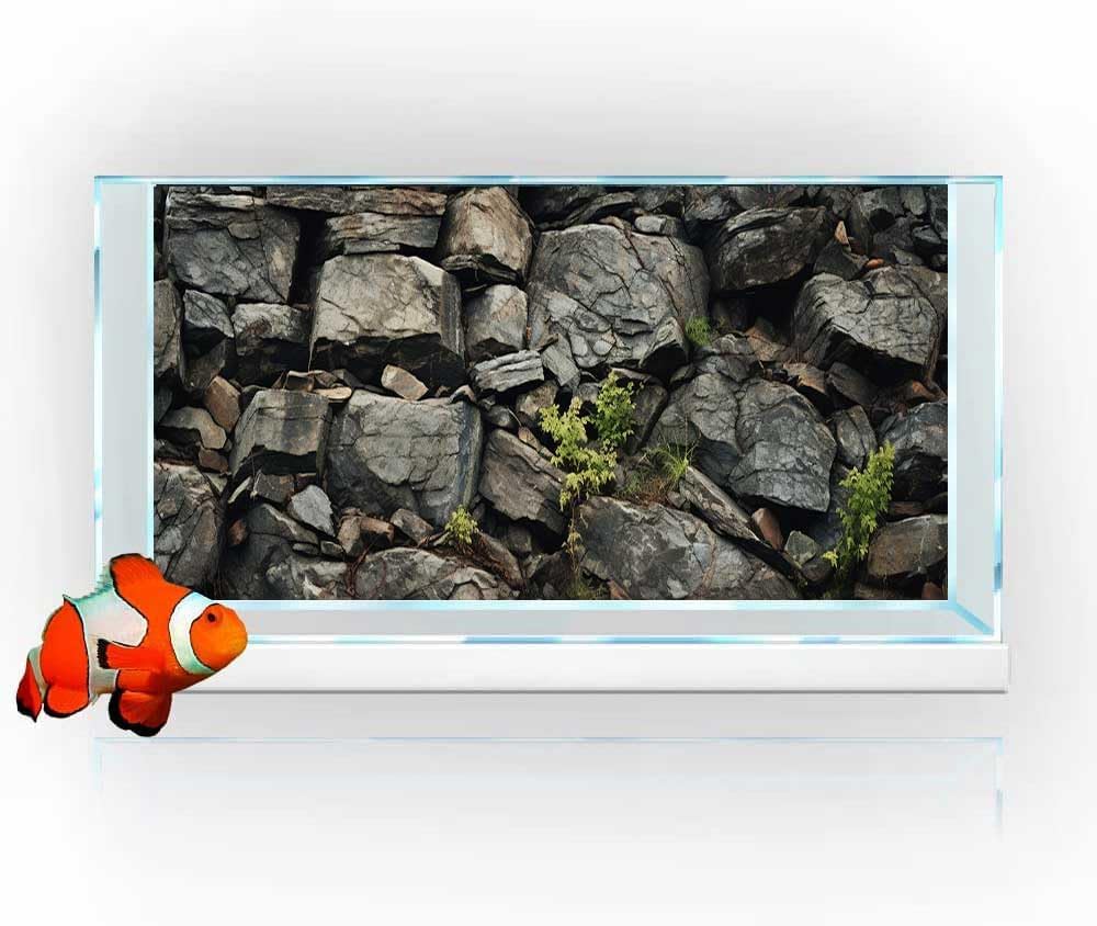 48X18IN Stone Aquarium Background, Rock Fish Tank Background, Natural Rocky Glass Terrarium Background with 8 EVA Double-Sided Tape