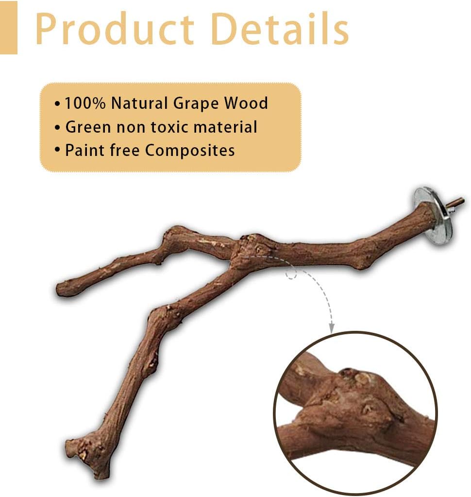 PINVNBY Parrot Perches Natural Birds Stand Wild Grape Stick Grinding Paw Climbing Wood Cage Accessories and Toy for Parakeet, Lovebirds,Budgies,Cockatiels and Finches