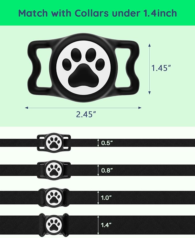 IP68 Waterpoof Dog Airtag Holder, Stretchy Silicone Full Body Covered Apple Air Tag Holder for Dog Cat Collar Fit All Width Collar (2* Black, 2 Pack)