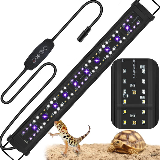 22-Inch LED UVB Light Fixture for Reptiles, Adjustable 10.0–20.0 UVA UVB Lamp with Dimming & Timer, 26W Aluminum Light for Bearded Dragons, Turtles, Snakes – Full Spectrum UVI Lighting for Tanks