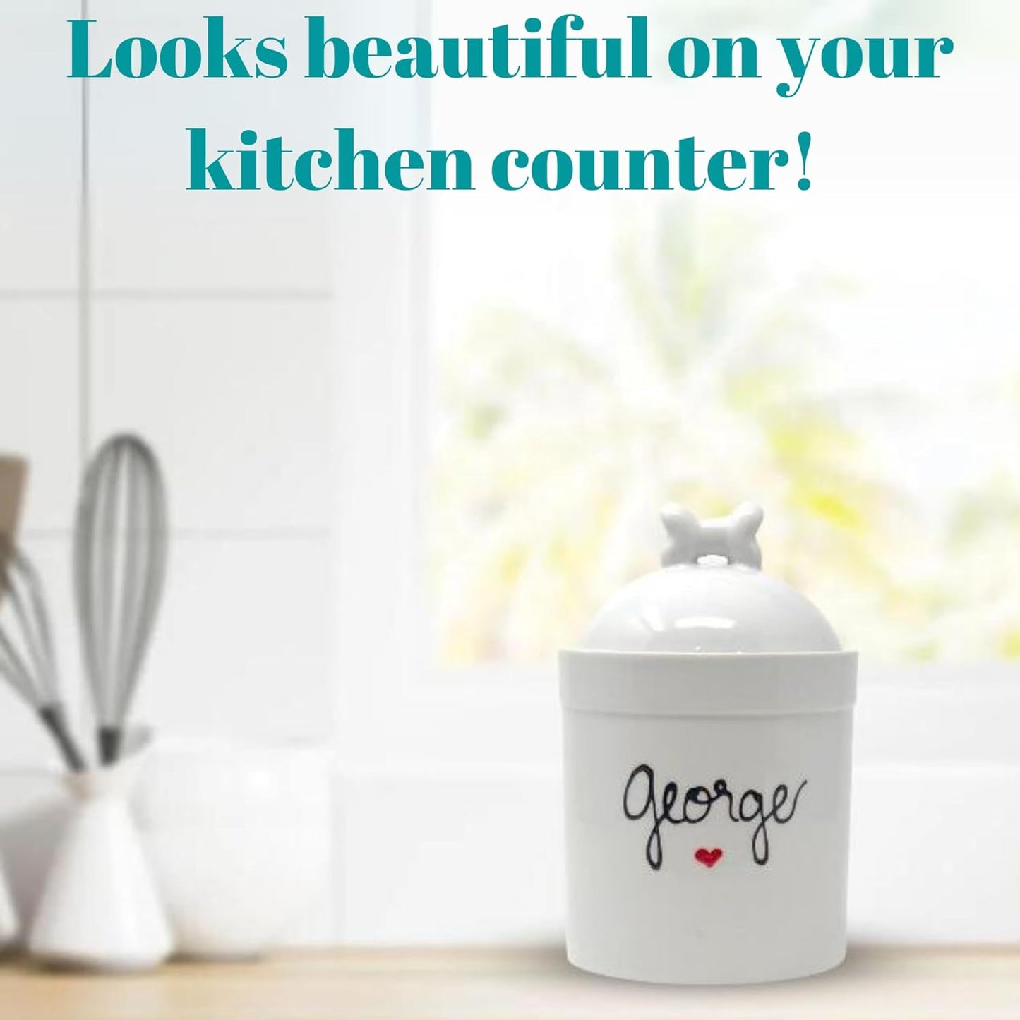 Airtight Pet Treat Container | Dog Cookie Jar Personalized with Name | Small Dog Treat Jar | Customized, Ceramic | With Bone Shaped Lid