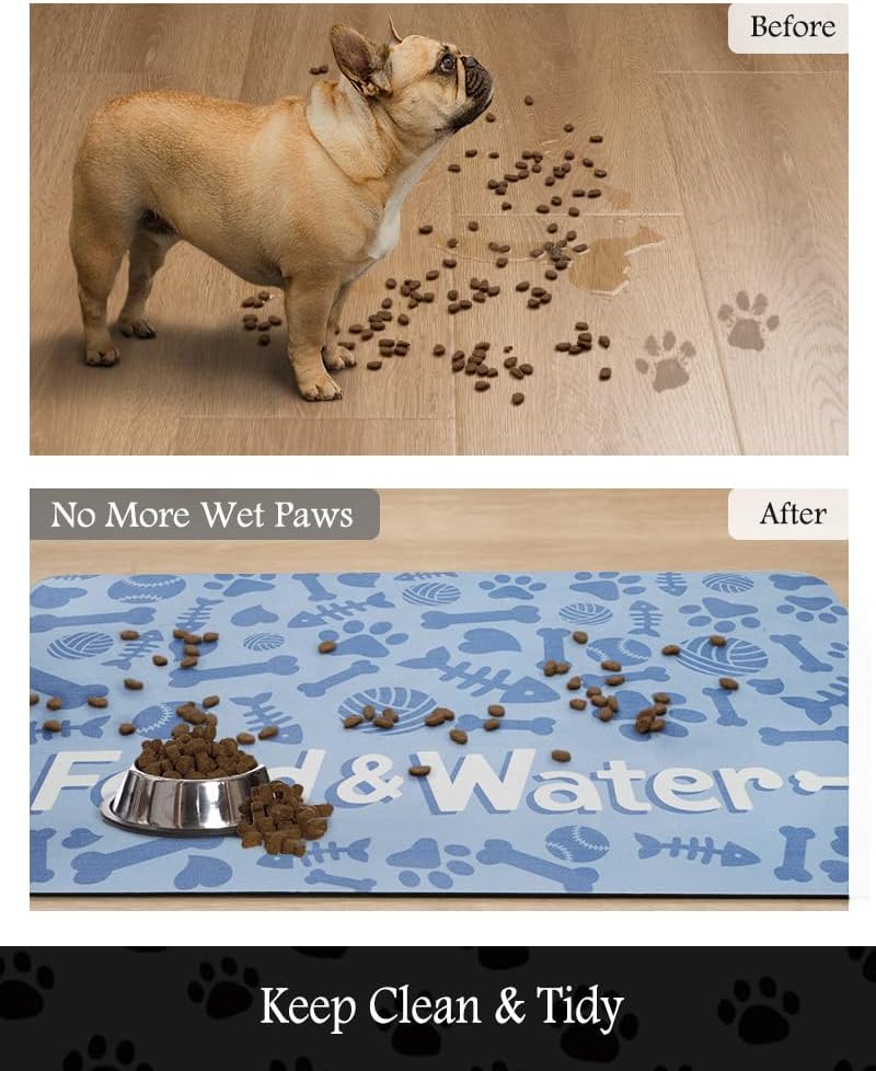 Pet Feeding Mat-Absorbent Dog Mat for Food and Water Bowl-No Stains Quick Dry Water Dispenser Mat-Dog Accessories Pet Supplies-Bowl for Messy Drinkers（Bone,17"x28"