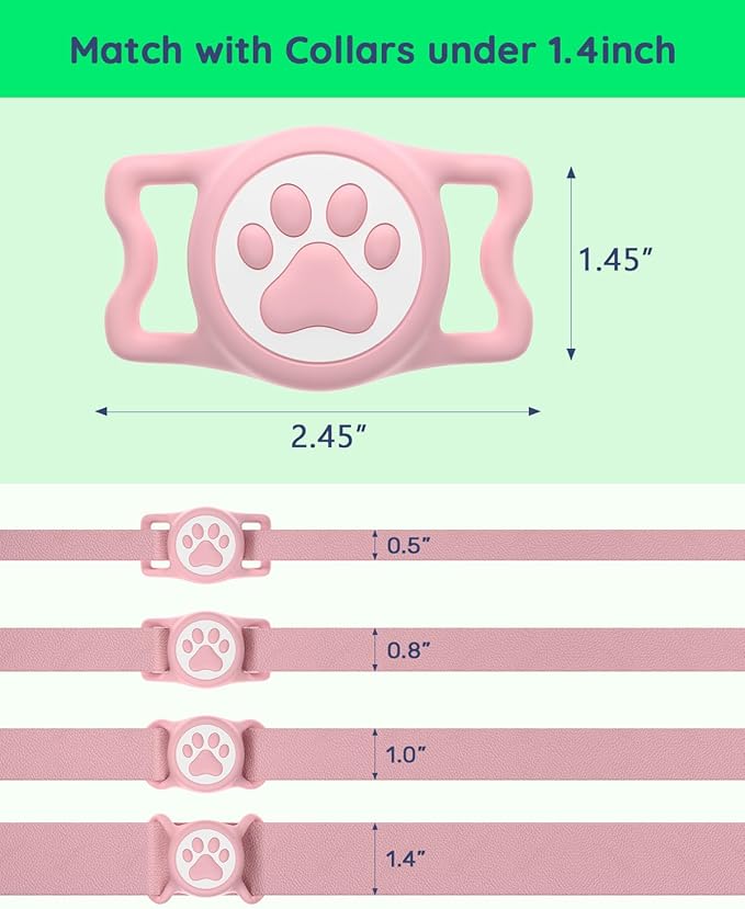 IP68 Waterpoof Dog Airtag Holder, Stretchy Silicone Full Body Covered Apple Air Tag Holder for Dog Cat Collar Fit All Width Collar (Pink/Red, 2 Pack)