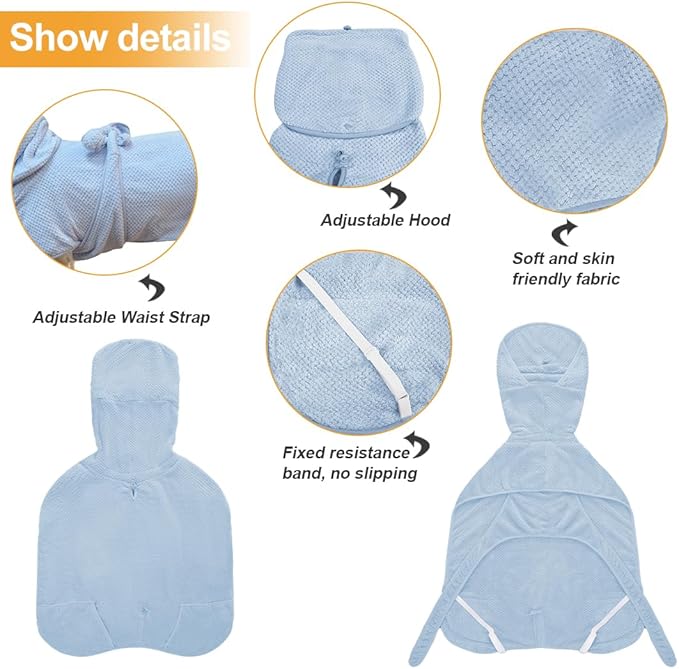 Giant Dog Bath Bubble, Quick Drying Super Absorbent Used for After Bathing, Warm Dog Towels, Adjustable Hoodies and Belts for Pet Dogs Bath Clothes Products (Blue Jacquard, 6XL)