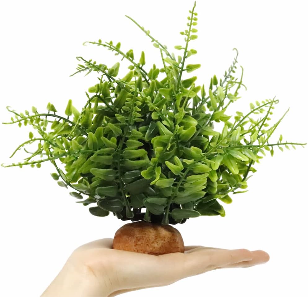 Fake Green Boston Fern, Reptile Plants for Terrarium, Amphibian Tank Accessories Habitat Decor fit Crested Gecko Leopard Lizard Chameleon Ball Python Snake Frog