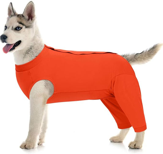 Kuoser Dog Recovery Suit for Rear Legs, Dog Surgical Suit with Pants Cover to Prevent Licking Wounds, Dog Onesie for Surgery Female Spay Male Neuter, Anti Licking Dog Recovery Leg Sleeve, Orange XL