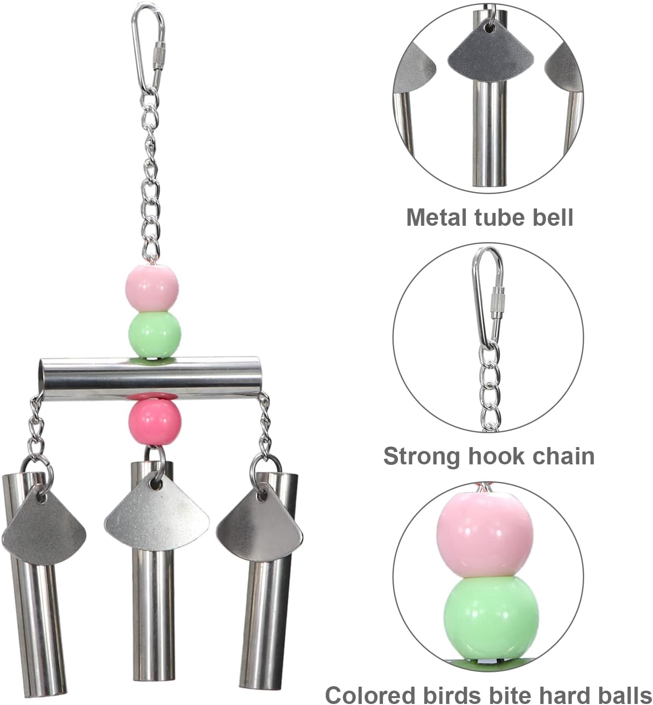 Litewoo Bird Stainless Steel Bell Toys, Safe and Stable Hanging Spoons Pipe Chew Bite Toy（B）