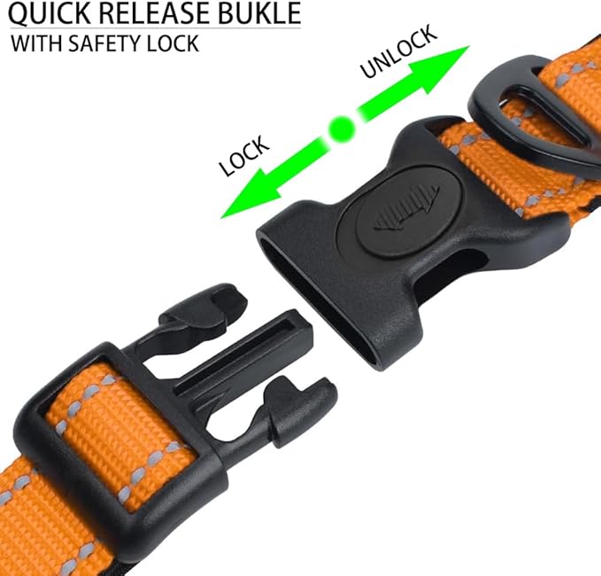 JSXD AirTag Dog Collar, Night Reflective Nylon Dog Collar for Small Medium Large Dogs,Lockable Quick Release Buckle,Padded Breathable Pet Collar with AirTag Holder (Orange, Large)