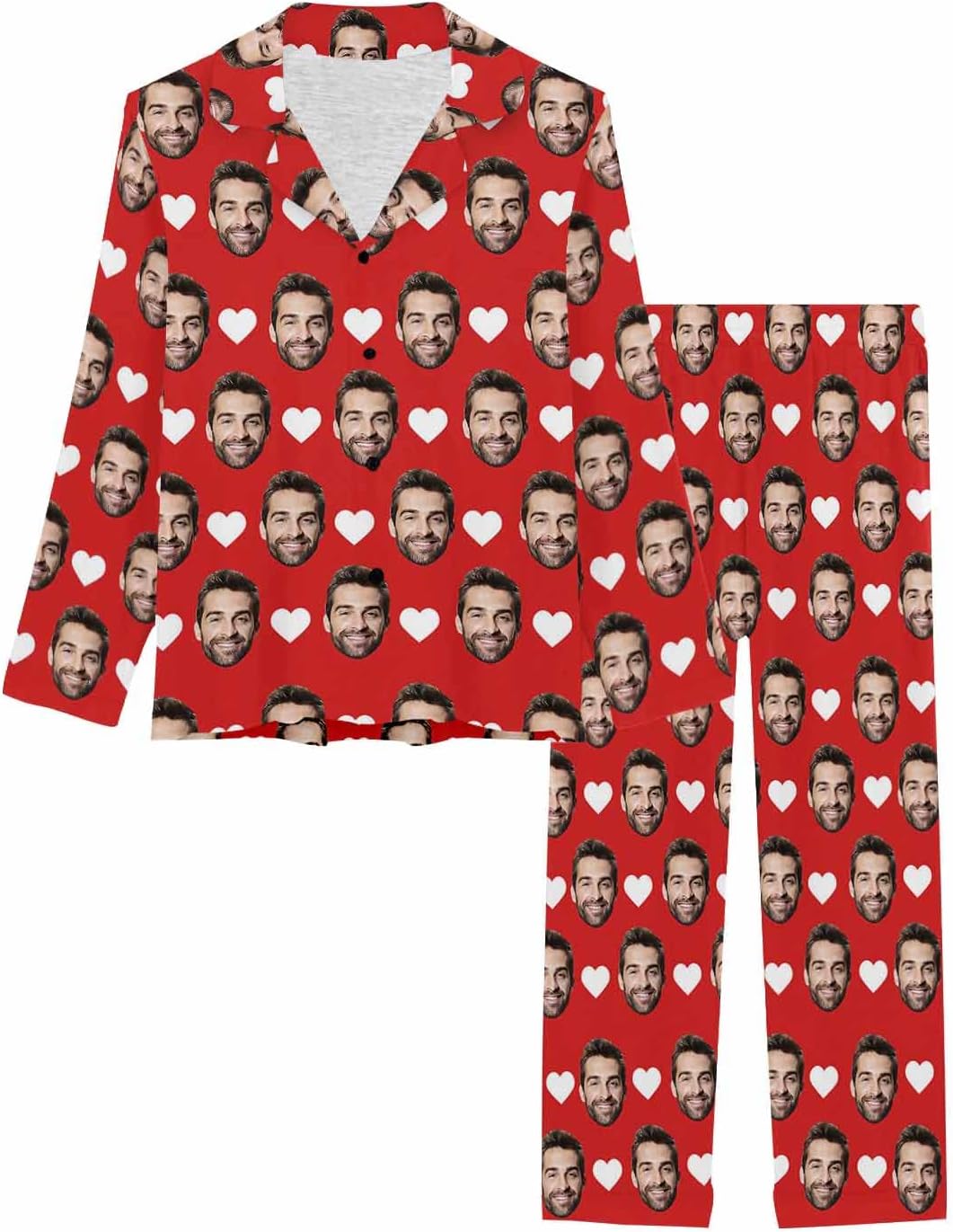 MyPupSocks Custom Face Pajamas for Women Set, Personalized Photo Long Sleepwear XS-XXL