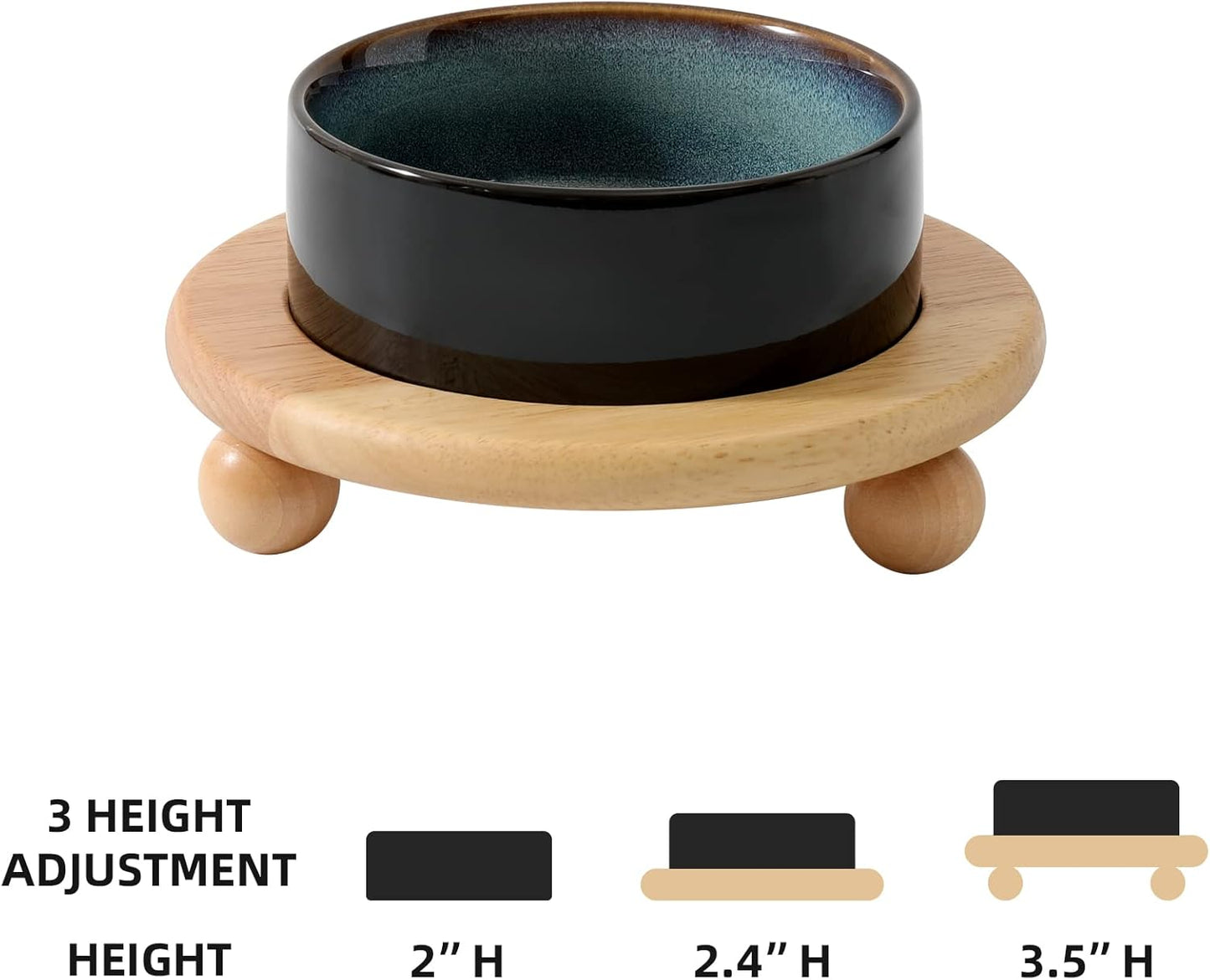 Ceramic Elevated Cat Food and Water Bowl, Kitty Bowl, Raised Cat Dish, Pet Feeder (5.1 in,1 x Starry Sky + Stand)