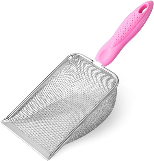 Cat Litter Scoop,Sturdy Litter Cleaner Corner Shovel,2Pcs Stainless Steel Mesh Litter Shovel,Easy to Clean Reptile Terrarium Sand Waste,Beach Shovel(Pink)