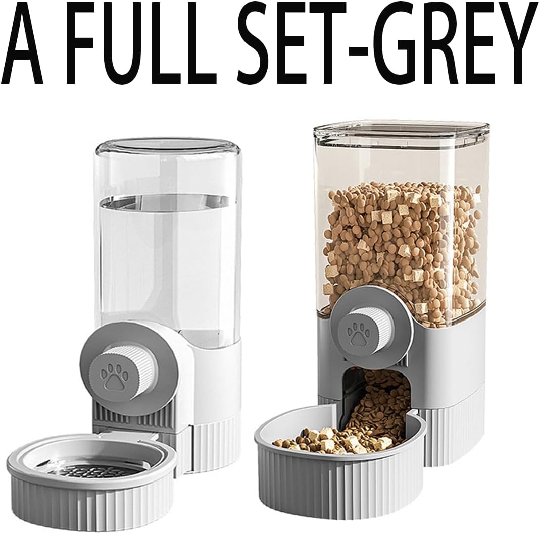 Hanging Automatic Bunny Food Water Dispenser, Gravity Rabbit Cage Feeder and Water Dispenser Ferret Cages Accessories, Cage Cat Food Bowl, for Chinchilla Guinea Pig Hedgehog (Grey)