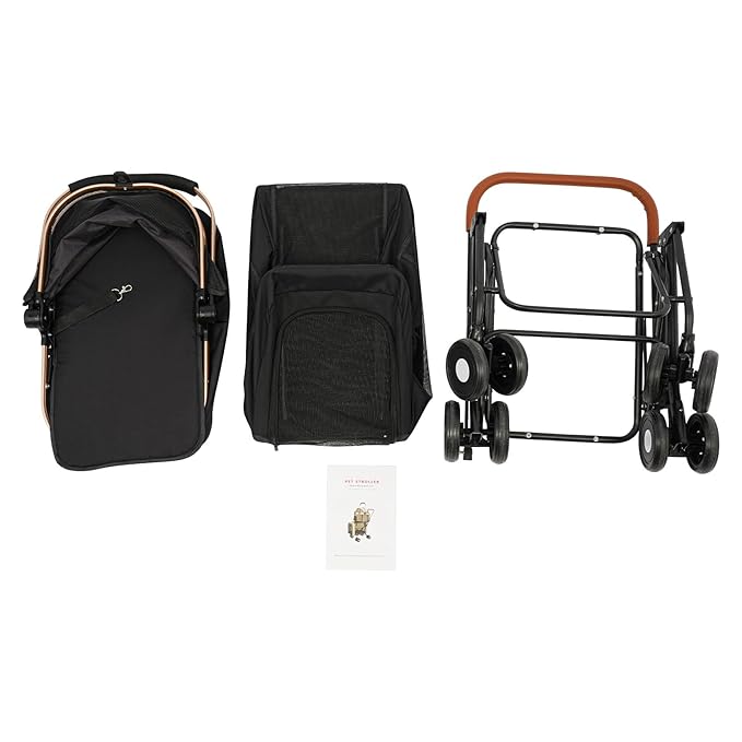 Foldable Pet Stroller for Small & Medium Dogs, Double Dog & Cat Stroller with 3-in-1 Travel System, Detachable Pet Carrier with Wheels for Cats and Dogs up to 77 lbs, Black